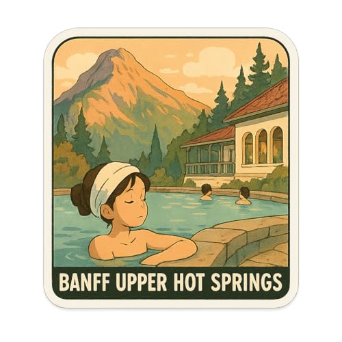 (3 Pack) Banff Upper Hot Springs Cinematic Anime Style Art Sticker (2.5" x 2.75")