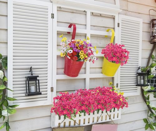 Image of Bassion 24 Bundles Artificial Flowers for Outdoors Decorations, Fuschia | UV resistant, silk fake flowers, realistic faux plants, outside planter window box porch garden home decoration
