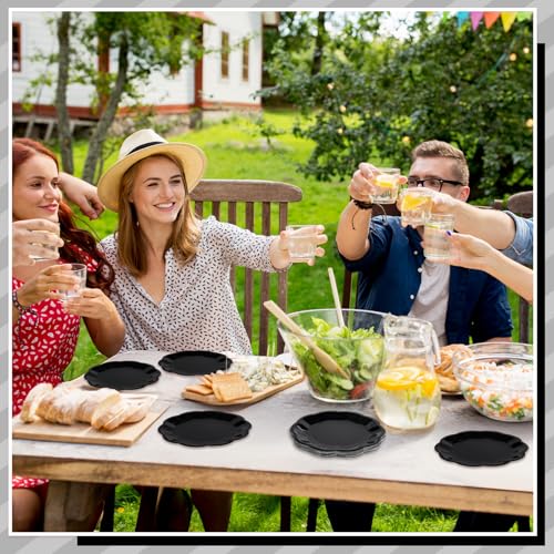Image of NatNarr 30 Pcs Black Paper Plates, 7 Inch Scalloped Black Plates Cake Dessert Plate Disposable for Party, Birthday, Wedding, Daily Meals, Picnic, Camping