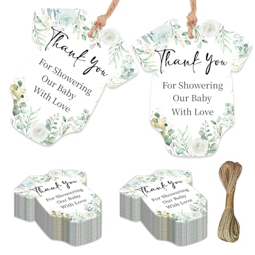 Diartpaint Sage Green Thank You Cards 50pcs Greenery Baby Shower Party Supply Floral Clothe Shape Green Eucalyptus Gender Reveal Thank You Tag with String Party Favor Tags for Baby Shower Birthday