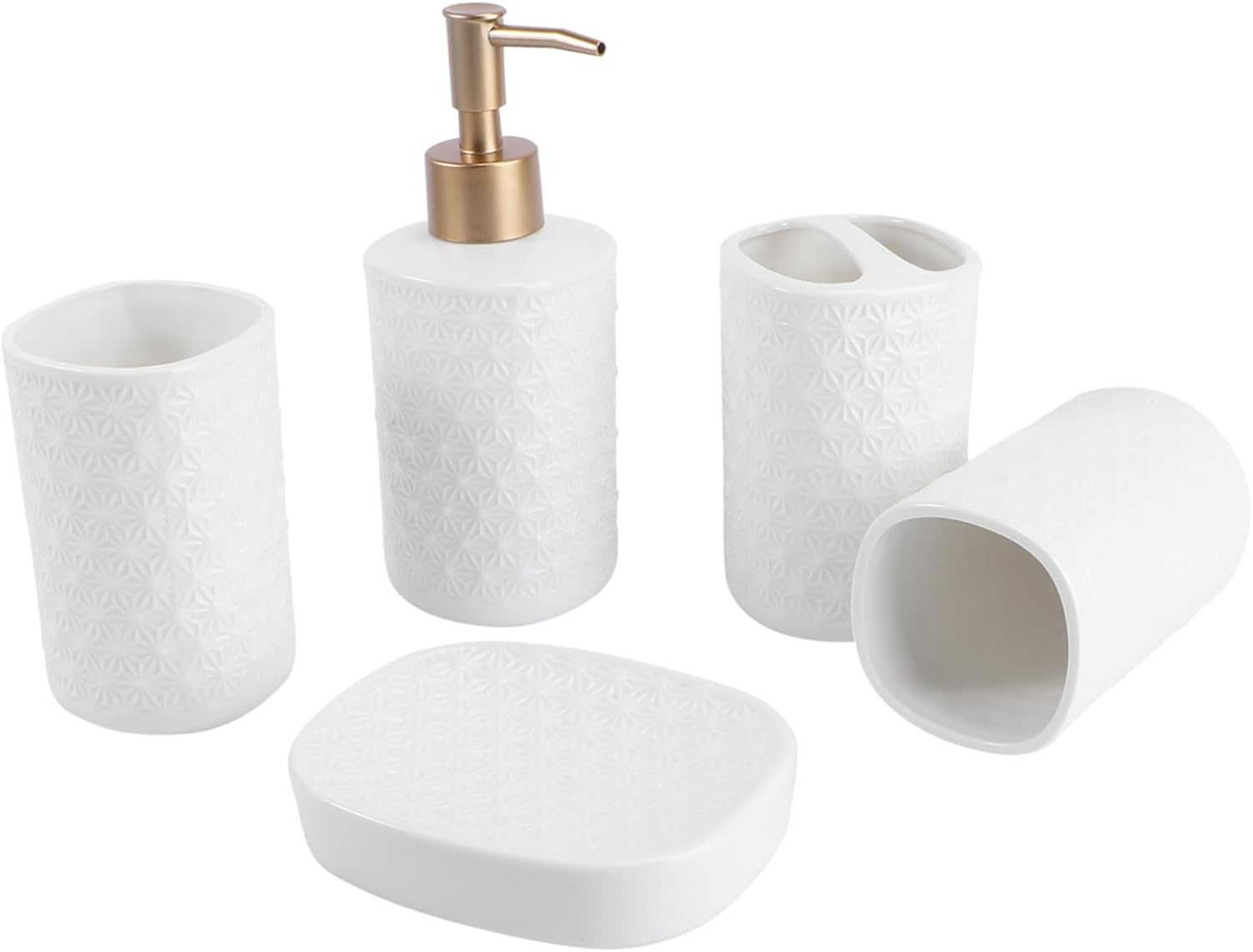 5-Piece Ceramic Bathroom Accessory Set Personal Washing Cup Toothbrush Storage Cup White Sanitary Toiletry Holder for Bathroom Organization