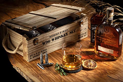 Whiskey Stones Gift Set for Men | Whiskey Glass and Stone Set with Wooden Army Crate, 6 Stainless Steel Whiskey Bullets and 10oz Whiskey Glasses | Whiskey Lovers Gift for Men, Dad, Husband, Boyfriend - Thumbnail 7