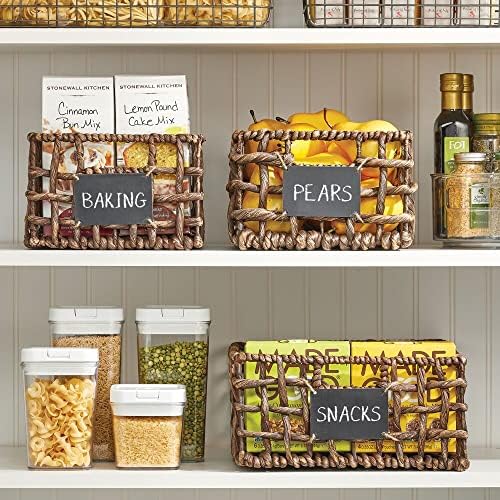 mDesign Set of 3 Wicker Storage Boxes  Small Wicker Baskets for Household Storage and Tidying  Versatile and Compact Storage Baskets  Brown Wash