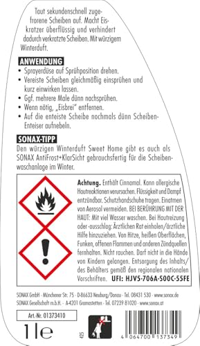 SONAX ScheibenEnteiser Sweet Home (1 Liter) taut sekundenschnell zugefrorene Scheiben auf, schützt vor Wiedervereisung und sorgt für klare Sicht | Art-Nr. 01373410