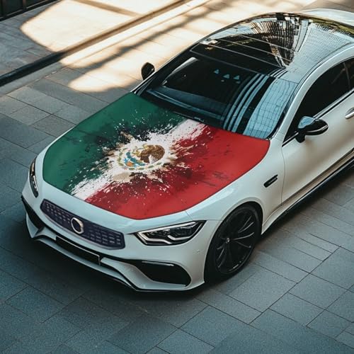 Image of Hood Cover for Compact Sedan SUV Trucks, 59x39 inches Mexican Flag Stretchable Car Hood Wrap Blankets, Waterproof Automotive Exterior Accessories