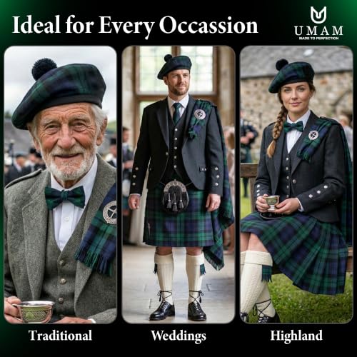 Image of Scottish Tam O' Shanter Hat Tartan Bonnet Pom Pom Wool Flat Cap One Size