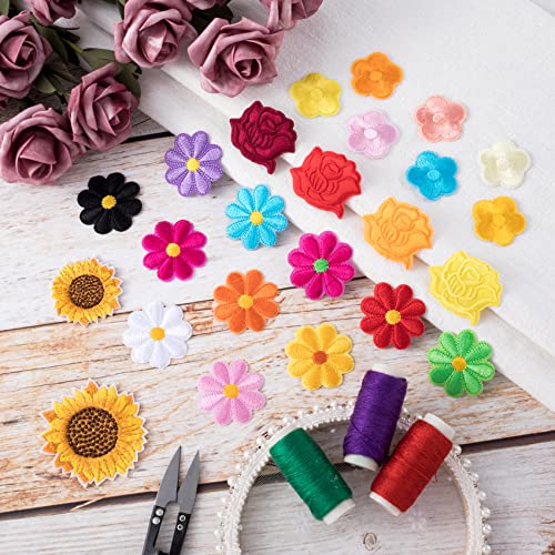 24 Pcs Flower Patches, Pagow Colorful Sunflower Bumble Iron Sew On Embroidered Applique Decoration Sewing Patches For Bags, Jackets, Jeans, Clothes Diy Patches(5 Different Size) #TOP6