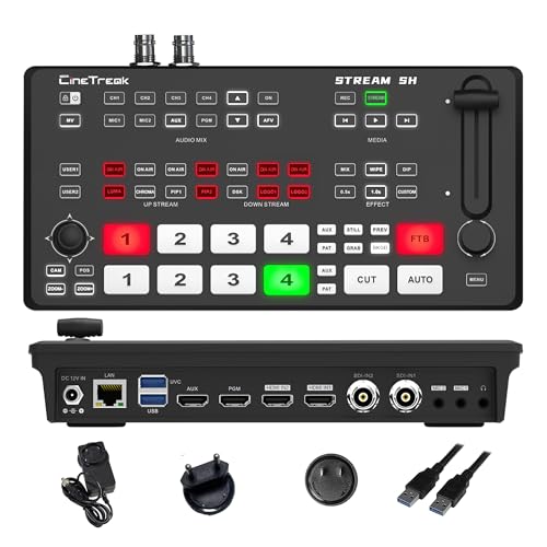 CINETREAK Stream SH Live Streaming Switcher 2 HDMI 2 SDI & AUX Inputs, PTZ Control Dual RTMP Streaming Chroma/Luma Key Recording & Playback and Landscape & Portrait Livestreaming(NDI Updatable)
