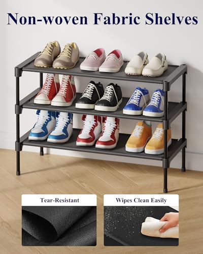 Kitsure Shoe Rack - Non-Woven Shoe Rack Shelf, Shoe Organizer for Closet, Entryway, Garage & Corridor, Stackable Shelves, 70 x 30 x 47cm, Black image 4