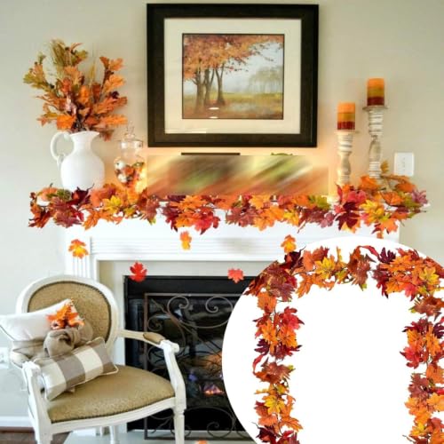 Fall Maple Leaf Garland, 70 Inch Fade Resistant Artificial Realistic Flexible Plastic Vine Greenery Garland,No Maintenance Fake Leaf Ivy Garland for Home Garden Wedding Party Wall Decor — view 3