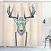 Produktbild ABAKUHAUS Geweih Duschvorhang, Hipster Cool Fun Tier, Stoffliches Gewebe Badezimmerdekorationsset mit Haken, 175 x 240 cm, Beige Dunkelblau