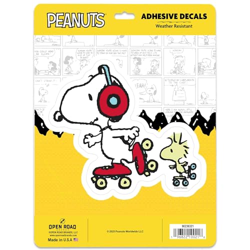 Image of Peanuts Snoopy Skating Adhesive Vinyl Decal | Fun Snoopy Sticker for Car, Window or Laptop