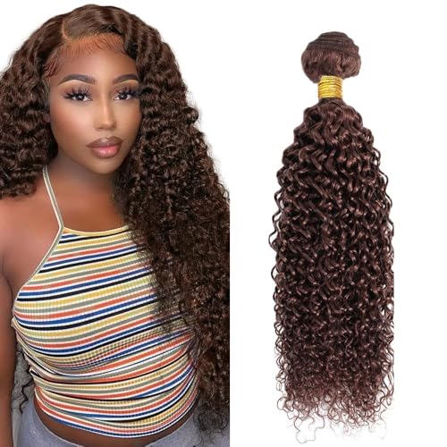 Color #4 Human Hair Bundles Chocolate Brown Curly Wave Single Brown Bundle Human Hair 28 Inch Double Weft Grade 12A Unprocessed Virgin Remy Hair Extension