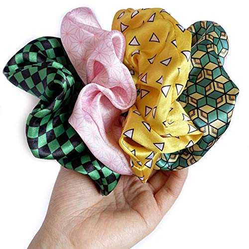 Japan Anime Hair Scrunchie Elastic Hair Bands Demon Slayer Women Girls Headwear Ponytail Holder Hair Accessories (A)