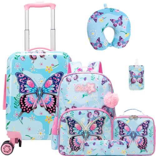 Image of Kid's Luggage Set 5 Piece Suitcase Set 16'' Hardside Luggage with Spinner Wheels Girls Carry on Toddler Luggage Travel Rolling Luggage Carry on Luggage Airline Approved
