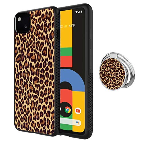 Yunan Designed Leopard Print Google Pixel 4a Case with Buckle Ring 360Â° Rotatable Silvery Durable Ring Buckle, TPU Black Antiskid Tread Phone Case for Google Pixel 4a