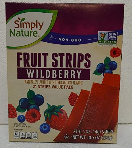 Simply Nature NON-GMO Fruit Strips Raspberry 21 Strips Value Pack - PACK OF 4