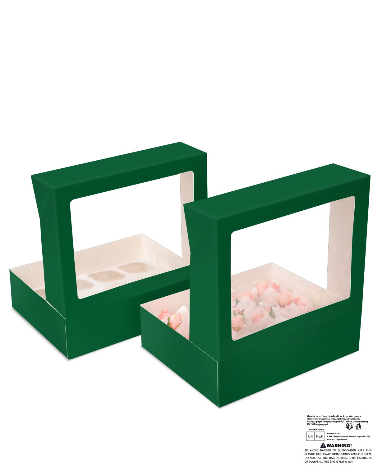 Gcardist Auto-pop Up 12 Cupcake Boxes with Window Deep Green 6 Packs Cupcake Box 33x25.4x9cm Bakery Boxes for Cupcakes Carrier Cupcake Containers - Image 4