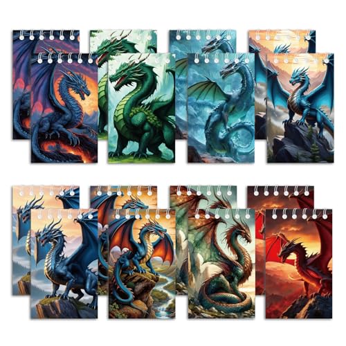 Bloc-notes en spirale dragon : lot de 24 petits carnets de poche pour anniversaire enfant