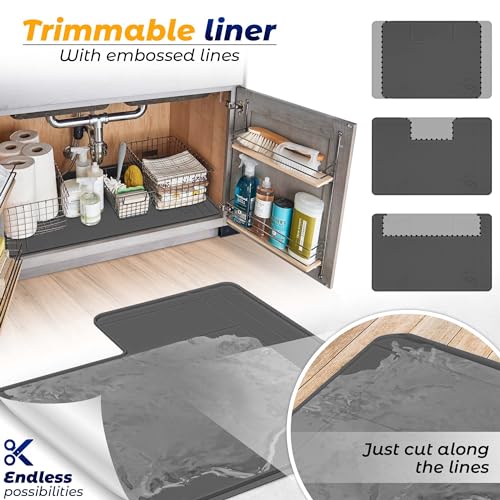 Image of The Original Under Sink Mat - Adjustable Silicone mat, Waterproof Under The Sink Bathroom Vanity Mat - 28 inch x 19 inch or smaller