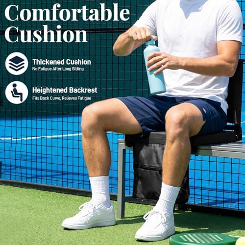NBYTLT 2 Pack Stadium Seats for Bleachers with Back Support, Folding Bleacher Chairs with Wide Padded Cushion, Backrest and Shoulder Strap, Portable Bleacher Cushion for Sports Outdoor Event, Black - 5
