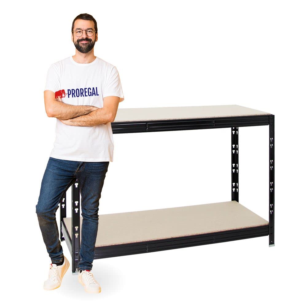 PROREGAL Etabli Tiger réglable en Hauteur | HxLxP 90x140x60cm | Capacité de Charge 600 kg | Noir | Etabli d’Atelier, Table de Travail, Bricolage, logistique