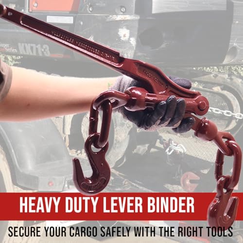 Image of BoxerTool 3 /8 inch - 1 /2 inch Heavy Duty Chain Lever Load Binder with Forged Grab Hooks - Chain Binder Tie Down - 27,600 LBS Breaking Strength