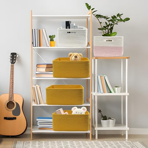 Image of COMFY-HOMI 3 pcs Large Storage Baskets for Shelves, Laundry Basket, Woven Rope Basket, Closet Organizer Bins for Clothes Blanket Towels, Baby Nursery, Gift Toy Baskets, 17 inch x 13 inch x 7.5 inch-