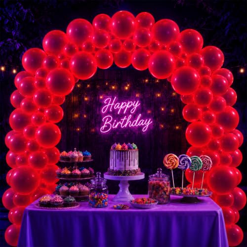 Image of 100 Pcs UV Neon Red Balloons 12 inch Neon Party Supplies, Balloons, Glow in the Dark for Birthday, Graduation, Baby Shower,Wedding, Anniversary Valentines Party Decorations