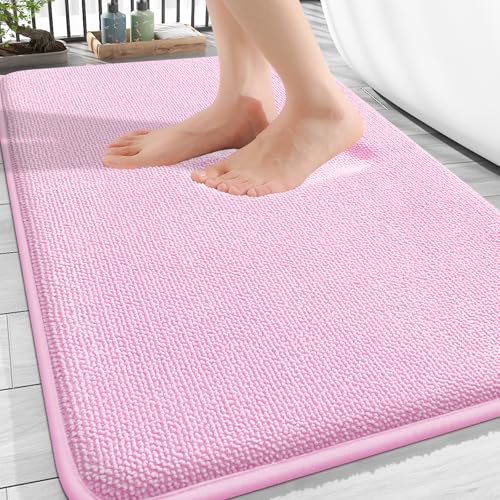 Image of OLANLY Thick Memory Foam Bath Mat Rug 30x20, Extra Soft Absorbent Bathroom Rug, Quick Dry Bath Mats, Non-Slip, Machine Washable Carpet for Bathroom, Tub and Shower, Home Decor Accessories, Pink