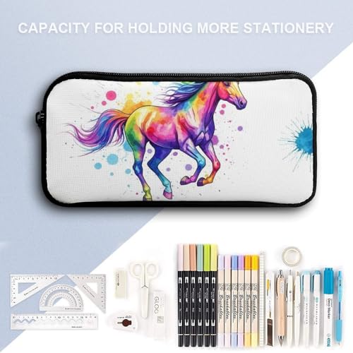 3PCS Backpacks Set, Large Capacity Travel Daypack 17 Inch Watercolor Horse Insulated Lunch Bag Lightweight Compact Pencil Pen Case4