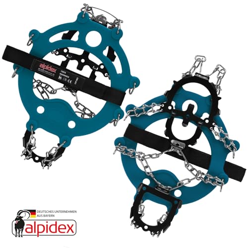 Foto von ALPIDEX Grödel Steigeisen für Bergschuhe Schuhkrallen mit Manganstahlspikes 12 Zähne Schuhgröße 35-47 Crampons Klettern Bergsteigen Trekkking Winter Outdoor Schuhspikes, Größe:M, Farbe:Blue