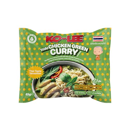 KO-LEE Thai Sensation Instant Noodles Chicken Green Curry Flavour | Authentic Thai Inspired Meal | 85g (Pack of 22)
