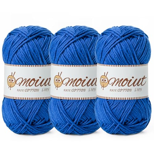 Image of 3 Pack Cotton Yarn for Crocheting, Baby Yarn for Crocheting Soft, 393yds / 5.29oz Fluffy Amigurumi Crochet Yarn, 5 Ply 100% Milk Cotton Yarn for Puzzle、Socks、Clothes(3 Blue)