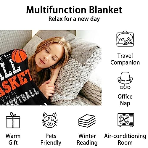 Mercuryelf Basketball Throw Blanket - Soft, Fuzzy & Warm - 30x40 Inches Small Blankets for Lap, Crib - Black Sports Throws Gift for Basketball Lovers