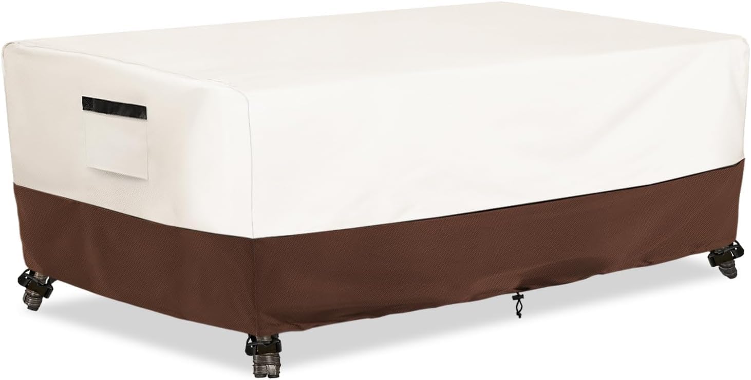 Outdoor Coffee Table Cover Waterproof - 600D Heavy Duty Outdoor Tables Cover,Patio Rectangular Side Table Covers,UV & Weather Resistant(24" Dx36 Lx16 H,Beige&Brown)