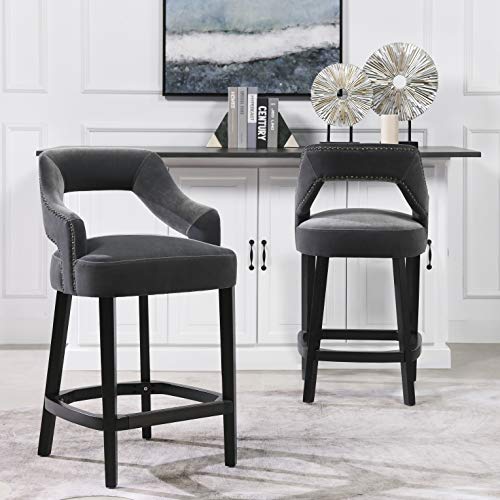 Free Shipping 🛒 Jennifer Taylor Home Elsie 26” Art Deco Counter Height Bar Stool (Set of 2), Steel Gray Performance Velvet