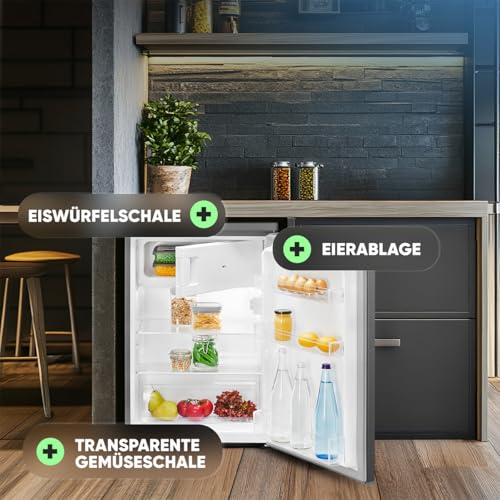 Bomann® Kühlschrank mit Gefrierfach | 109 Liter | energieeffizient, leise & kompakt | 2 Ablagen, Obst- & Gemüsefach | 4-Sterne-Gefrierfach | Türanschlag wechselbar | KS 7251 inox