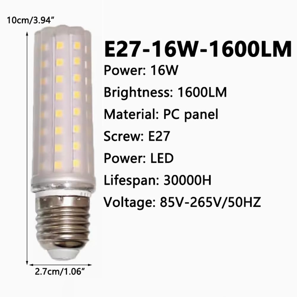 Bombilla Led E27, Color Natural, 6000 K, 1600 Lm, 16 W, Bombilla de Rosca E27 Equivalente a Bombillas Incandescentes de 100 W, No Regulable, sin Parpadeo, Bombillas de Maíz, Paquete de 2/Whi