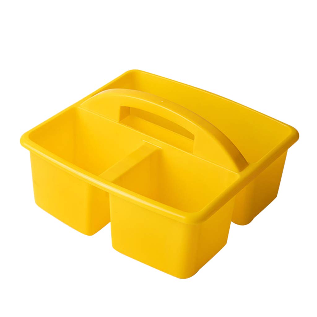 Uqezagpa Yellow 3 Compartments Storage Divided Basket Bin Box Multiuse Kid Arts Holder Caddies Home School Office Shower With Handle
