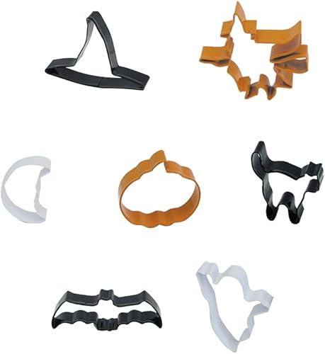 R & M - Juego de cortadores de galletas de Halloween de 7 piezas con caja de regalo, varios colores