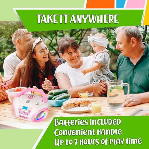 Image of TINYGEEKS Tunes Kids Boombox CD Player for Children - FM Radio - Includes Batteries - Pink Radio - CD Player with Speakers for Children and Toddlers - Pink