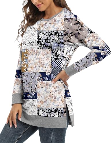 BETTE BOUTIK Women's Drop Long Sleeve Sweatshirts Casual Crewneck Tunic Tops Sweartshirts With Side Slits S-3XL