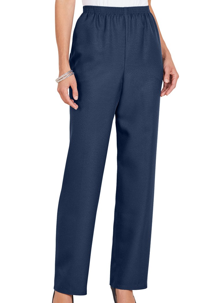womens All Around Elastic Waist Polyester Petite Pants - Pull-On Style Petite Poly Proportioned Medium Pant