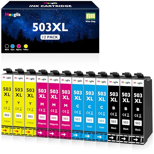 Meagiis 503XL Cartucho de Tinta Compatible con Epson 503XL 503 XL con Expression Home XP-5200 XP-5205 XP5200 XP5205 WF-2960 WF-2965 WF2965 WF-2960DWF WF-2965DWF (3 Negro 3 Amarillo 3 Magenta 3 Cian)