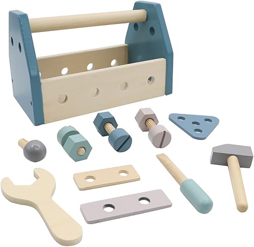 Miniatura 4 de Montessori Herramientas de madera para niños pequeños, juegos de juguetes educativos para niños, caja de juego preescolar (azul)