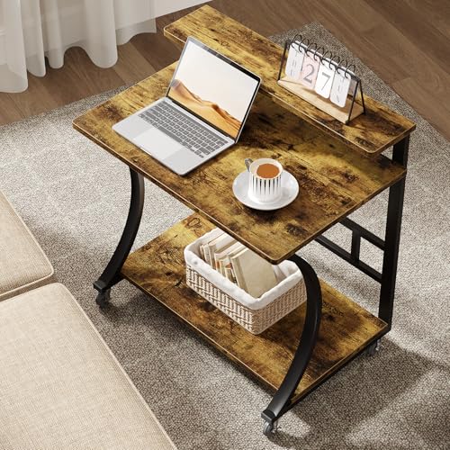 Tribesigns ソファサイドテーブル ベッドデスク スタンディングデスク ホームオフィス用 ブラウン