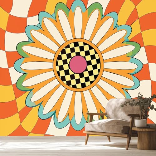 Papier peint intissé fleurs rétro orange chic | Grand décor mural vintage de haute qualité