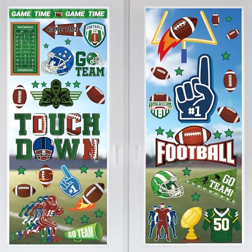 Image of Football Window Clings, Football Party Decorations, Touch Down Party Window Stickers, Green Brown Themed Stickers Decal Gel for Touchdown Party Decor Accessories Set