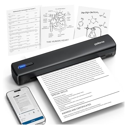 POLONO Portable Printer Wireless for Travel, D810 Bluetooth Thermal Printer Support for 8.5"x11" US Letter, Inkless Compatible with iOS, Android, Laptop for Office, Car and Home, Black